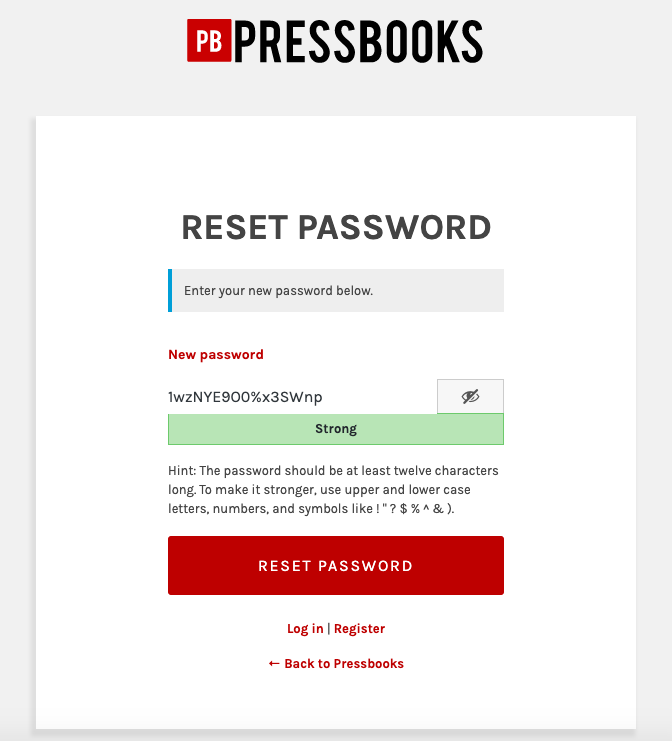 The Reset Password form
