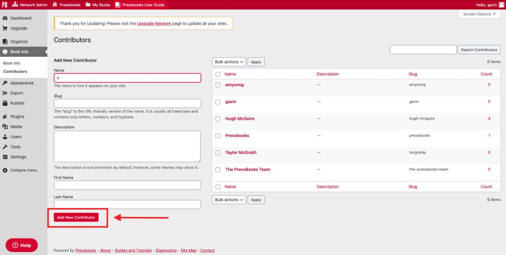 An Image of the interface to add a new contributor