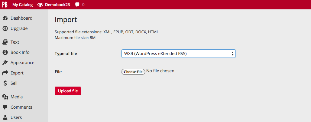 How to import WXR files in Pressbooks