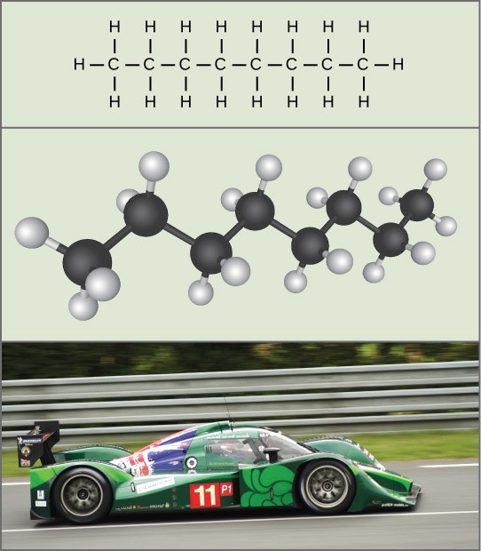 Figure 24.1. The molecules in gasoline contain chemical energy within the chemical bonds. This energy transforms into kinetic energy that allows a car to race on a racetrack.